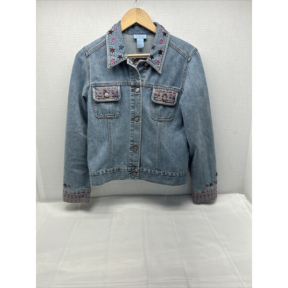 Sigrid Olsen Jackets & Blazers - Sigrid Olsen So Blue Womens Jean Jacket Embroidered Trucker Western Size M